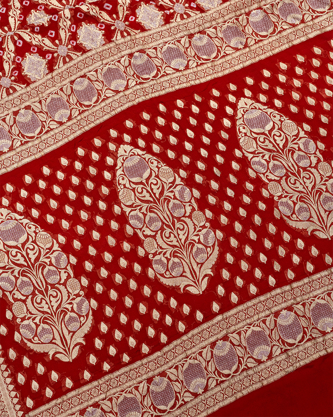 Red Pure Bandhej Saree in Timeless Sona-Rupa Style