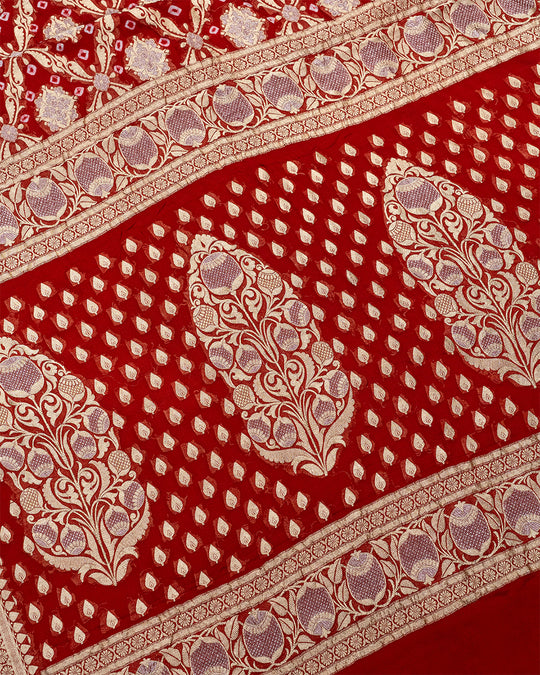 Red Pure Bandhej Saree in Timeless Sona-Rupa Style