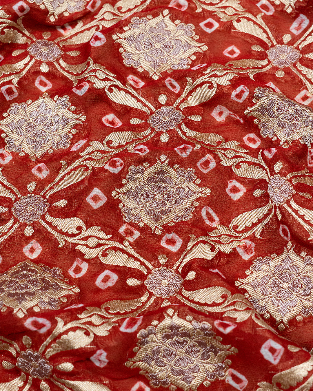 Red Pure Bandhej Saree in Timeless Sona-Rupa Style