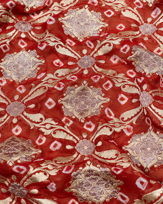 Red Pure Bandhej Saree in Timeless Sona-Rupa Style