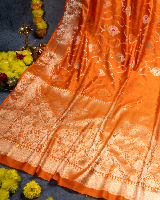 Coral Meenakari Jaal Pure Banarasi Silk Saree