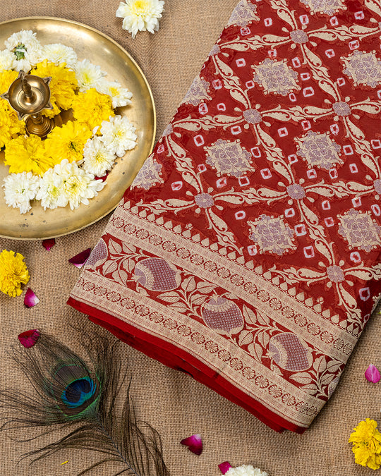 Red Pure Bandhej Saree in Timeless Sona-Rupa Style
