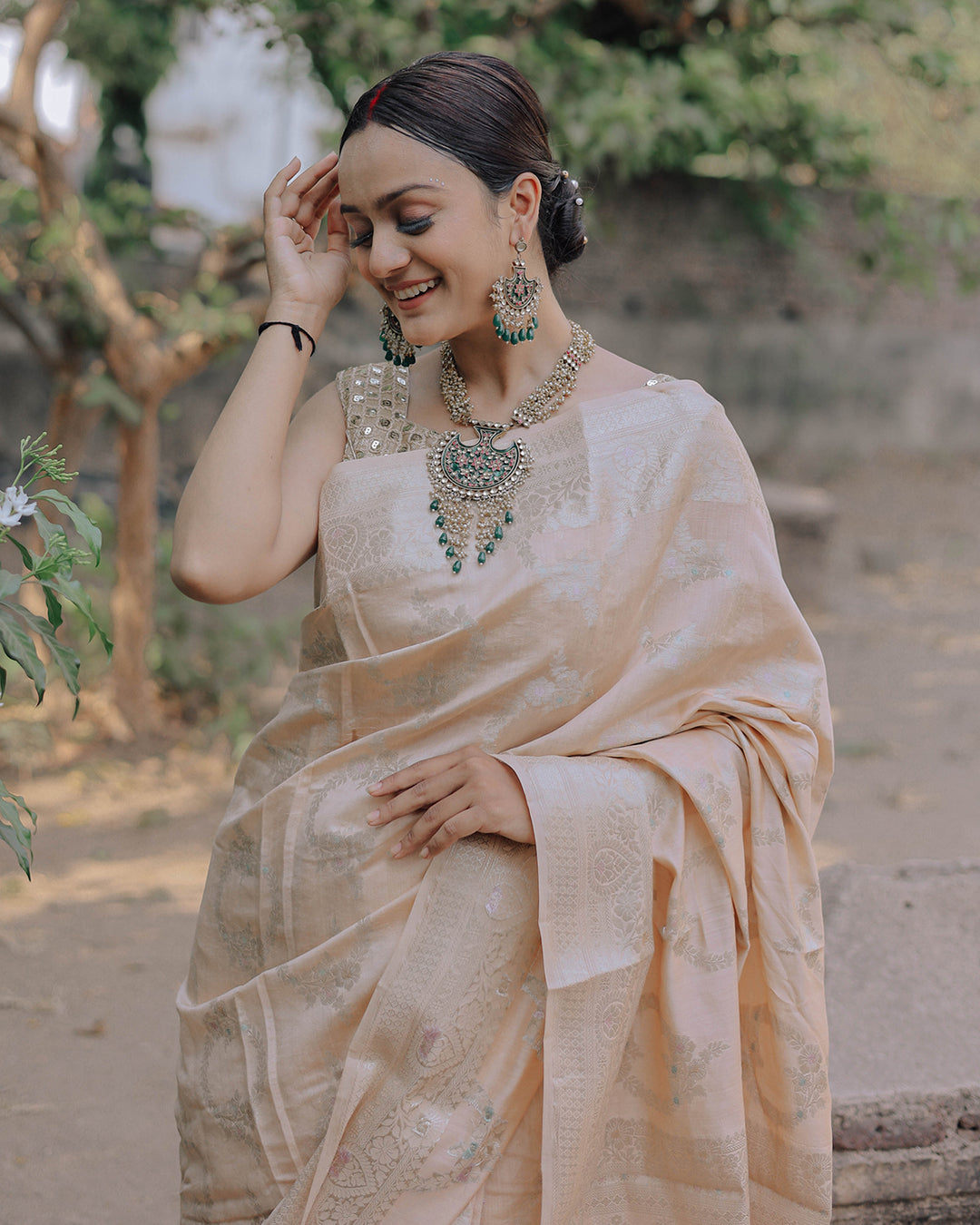 Sand Beige Handwoven Pure Banarasi Silk Saree