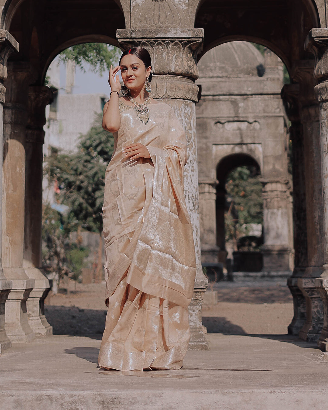 Sand Beige Handwoven Pure Banarasi Silk Saree