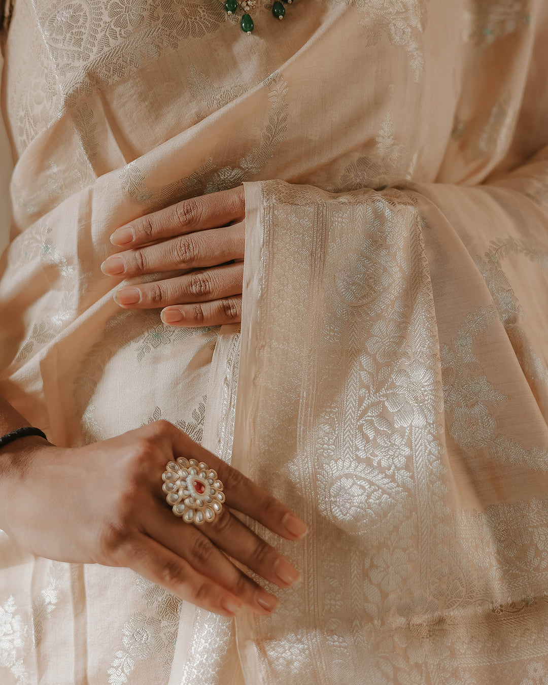 Sand Beige Handwoven Pure Banarasi Silk Saree