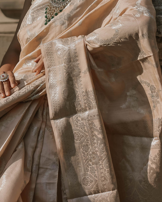 Sand Beige Handwoven Pure Banarasi Silk Saree