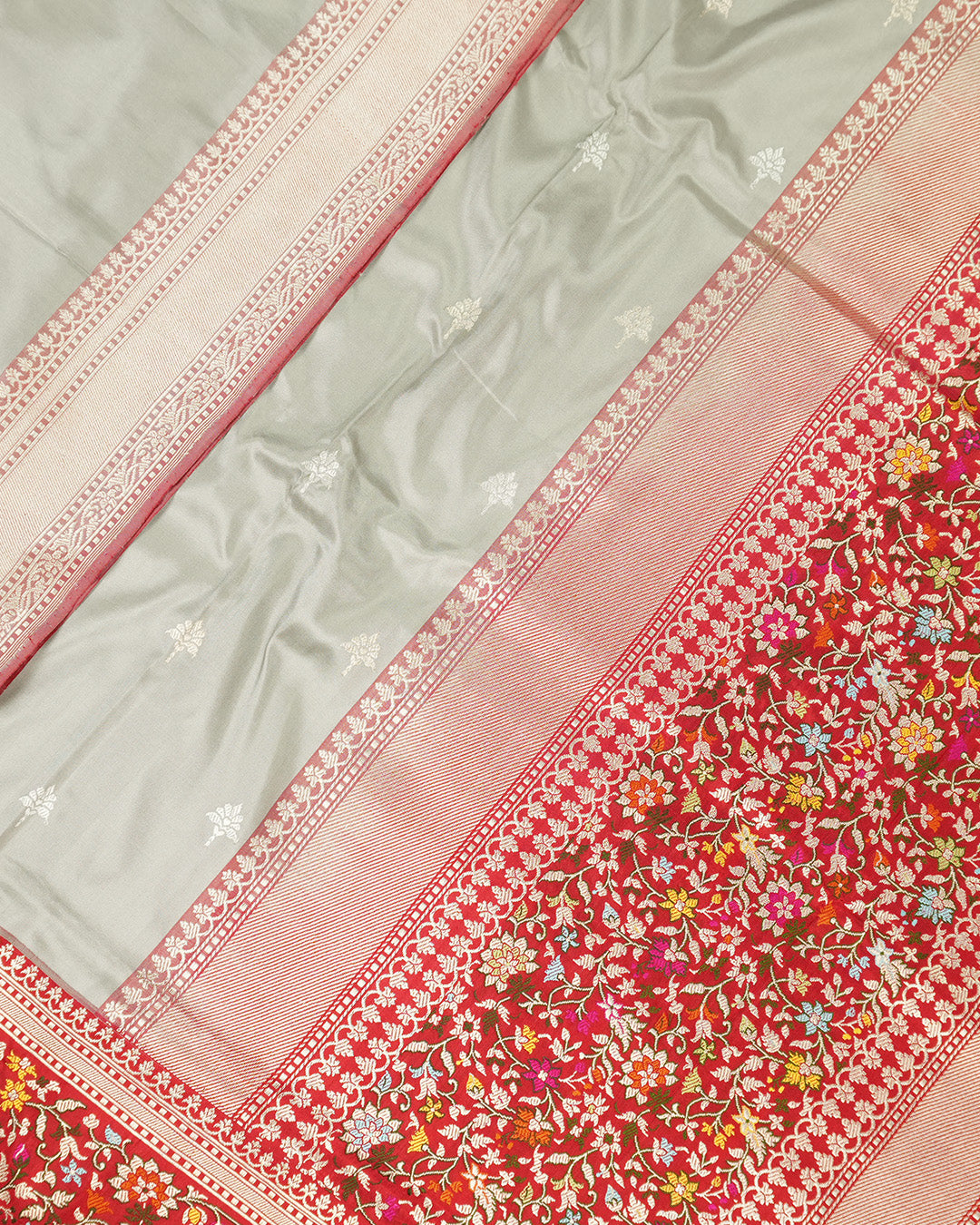 Kadwa Pure Handwoven Katan Banarasi Silk Saree - Glacier Grey
