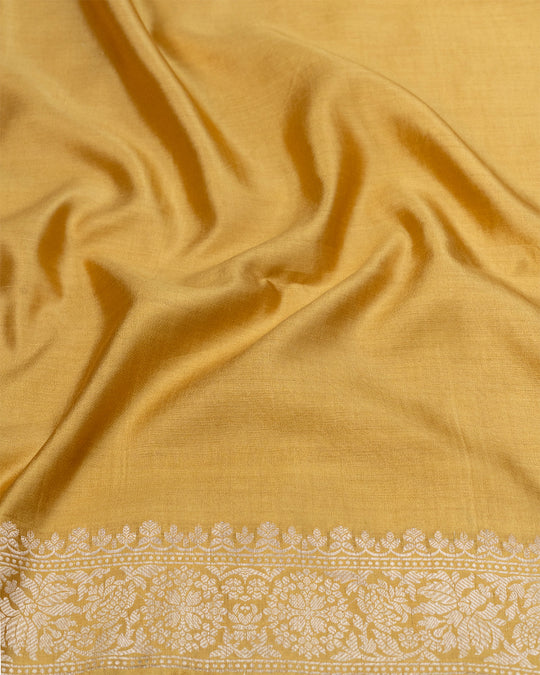 Golden Mustard Pure Banarasi Silk Saree with Floral Zari Jaal and Border