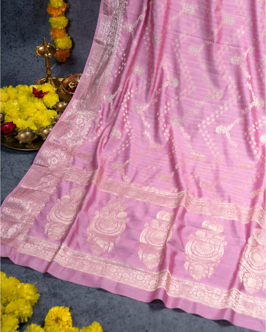 Lavender Pink Handwoven Zari Banarasi Silk Saree