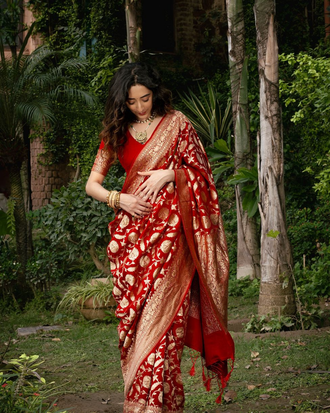 Sovereign Red Handwoven Muga Silk Saree with Luxe Zari Weaves