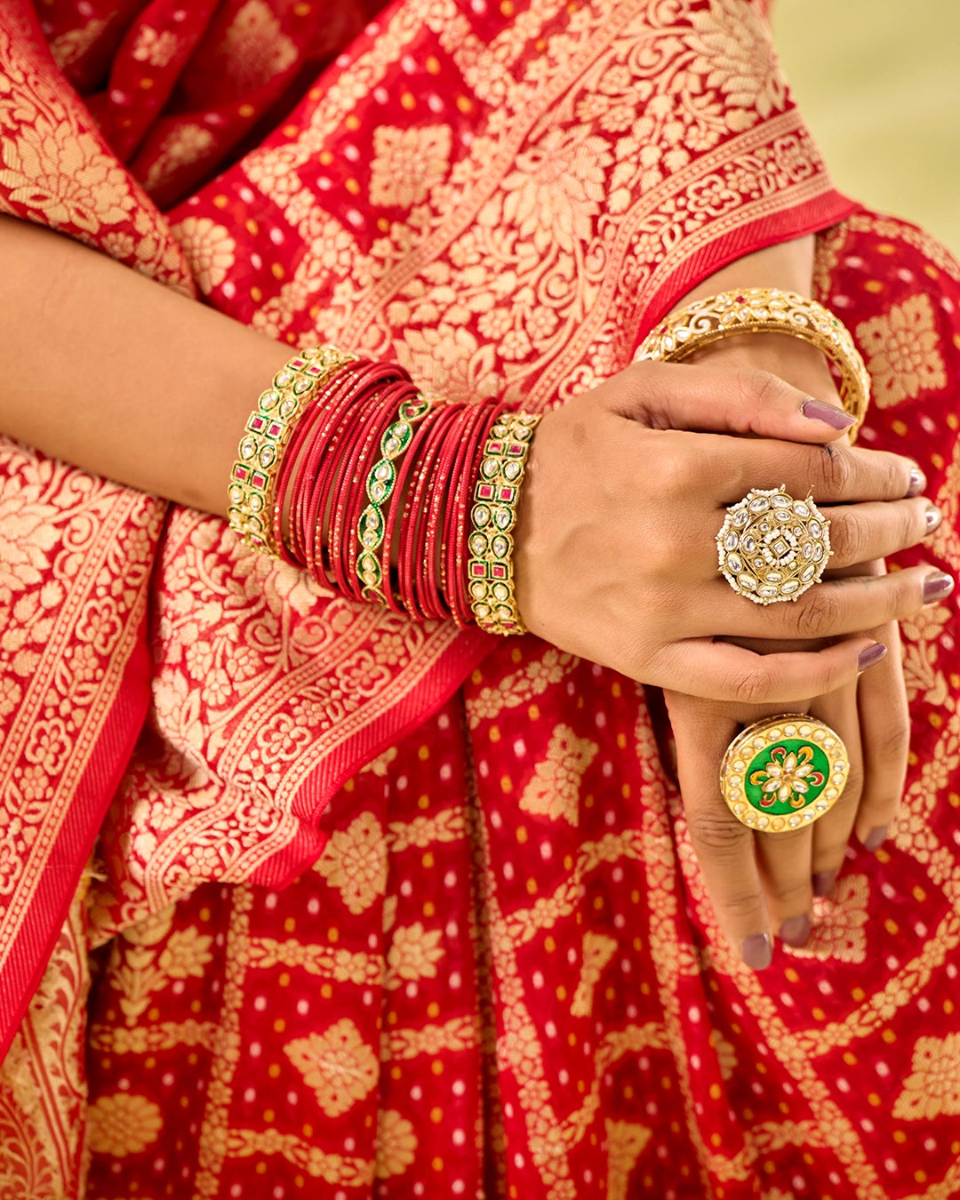 Red Khaddi Georgette Bandhej Saree with Regal Geometric Weaves