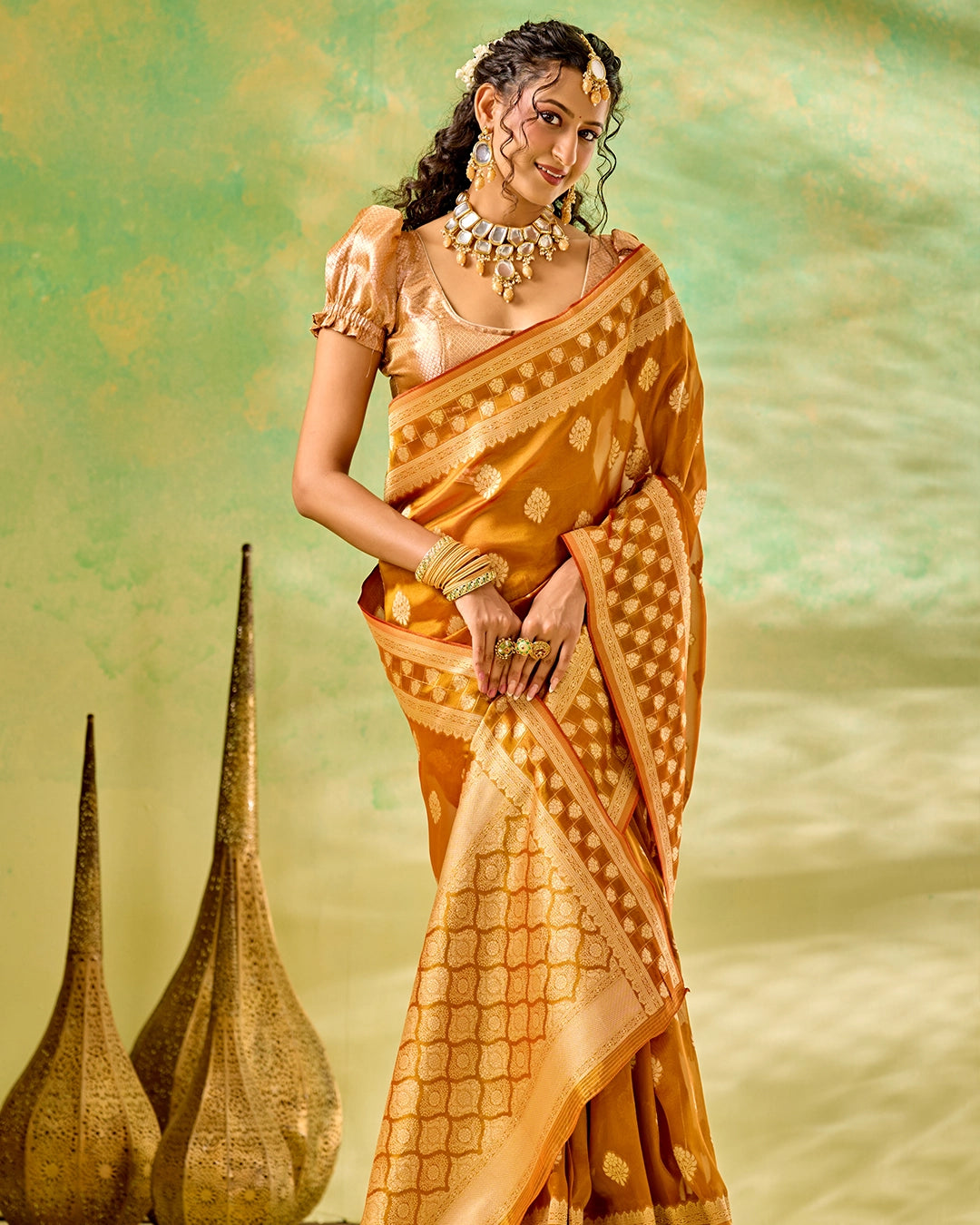 Golden Tissue Saree with Trellis Butidar Artistry Weaves