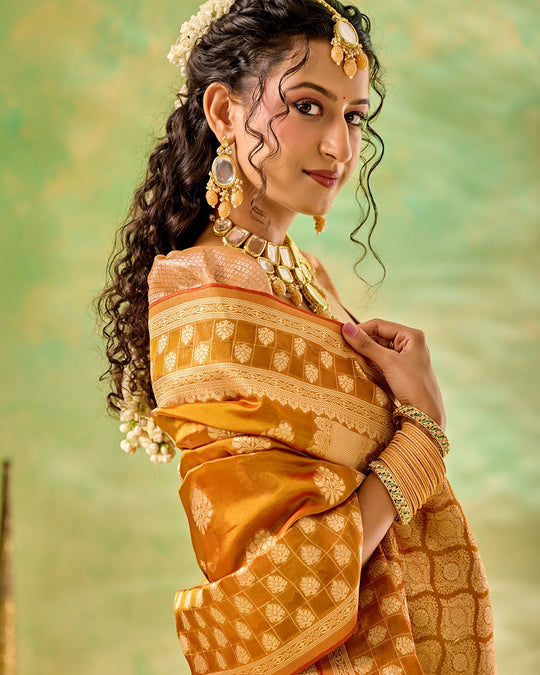 Golden Tissue Saree with Trellis Butidar Artistry Weaves