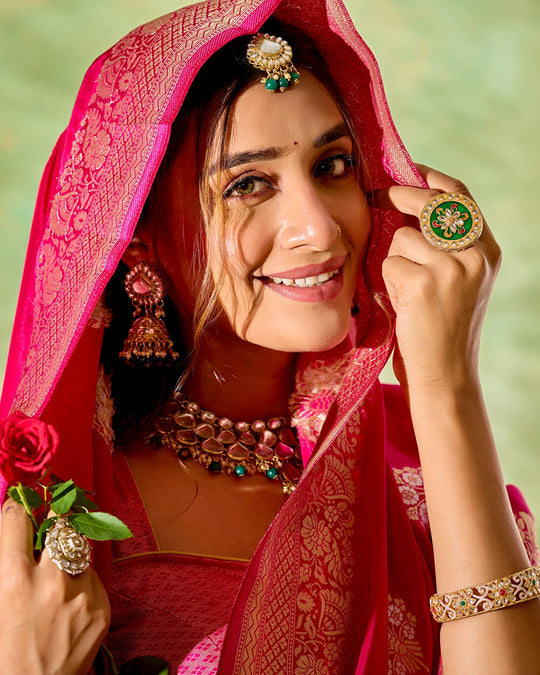 Rani Pink Banarasi Saree with Grand Floral Zari Weaves
