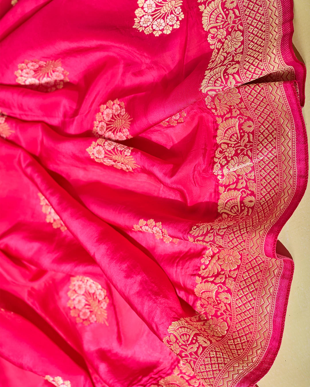 Rani Pink Banarasi Saree with Grand Floral Zari Weaves