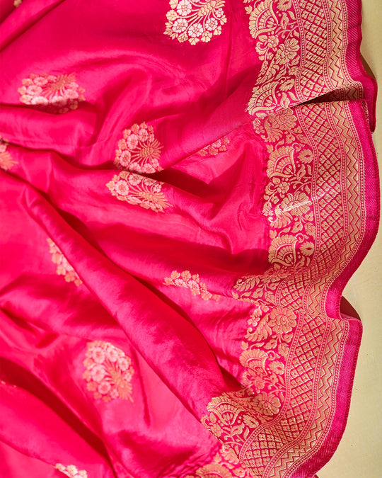 Rani Pink Banarasi Saree with Grand Floral Zari Weaves