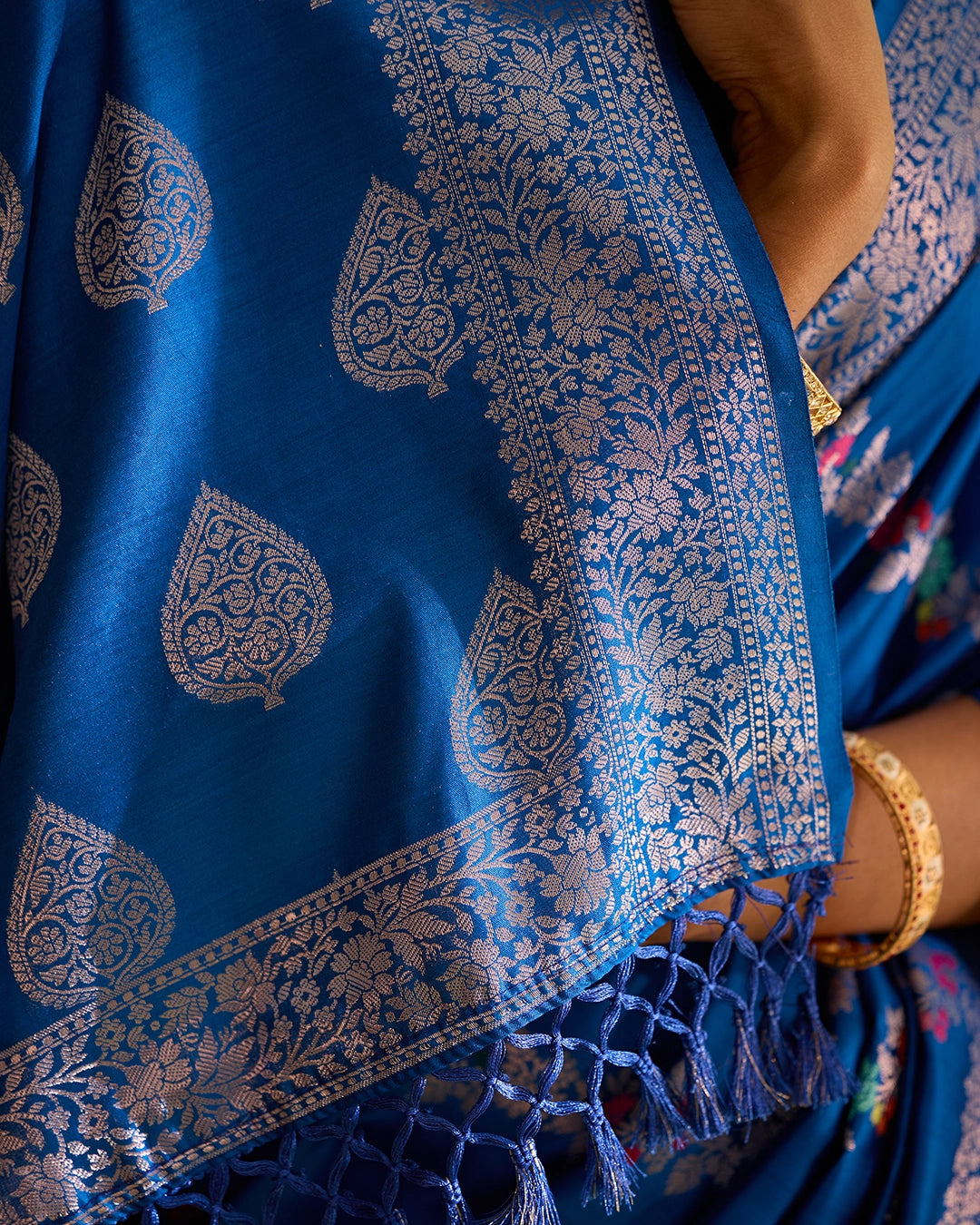 Blue Banarasi Saree with Floral Meenakari Weaves