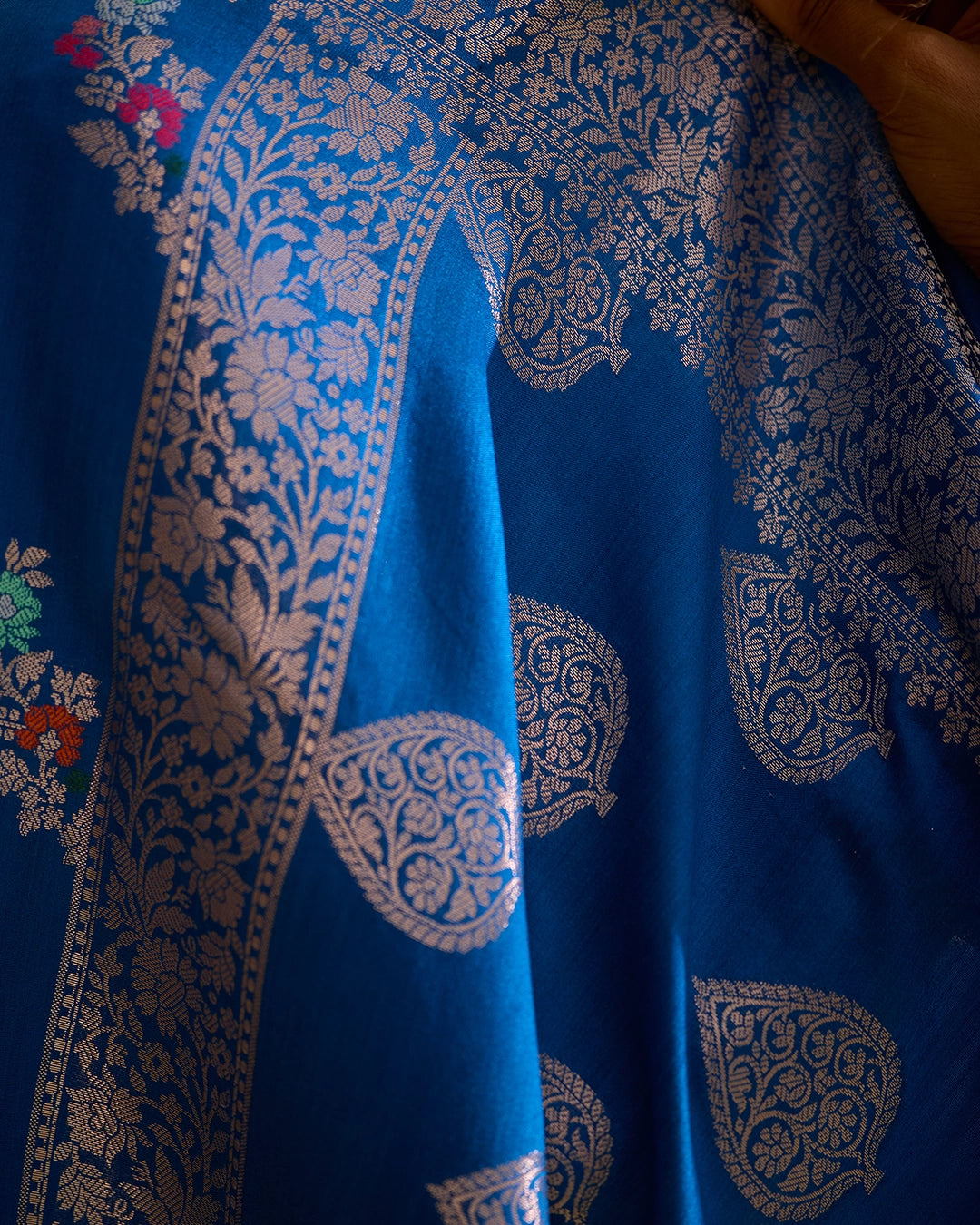 Blue Banarasi Saree with Floral Meenakari Weaves
