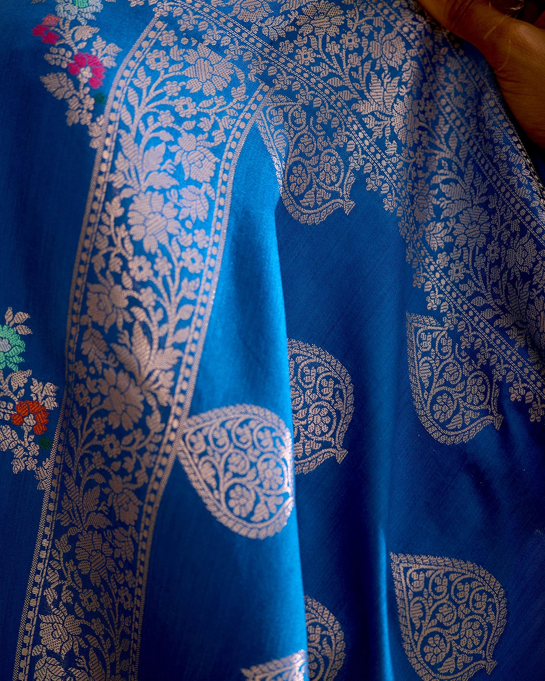 Blue Banarasi Saree with Floral Meenakari Weaves