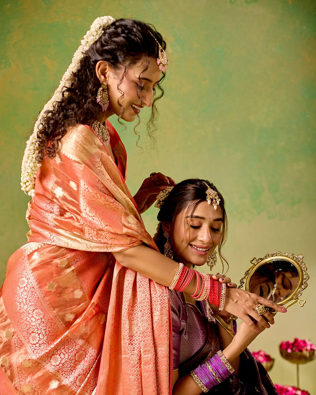 Purple Banarasi Saree with Regal Floral Bouquet Weaves