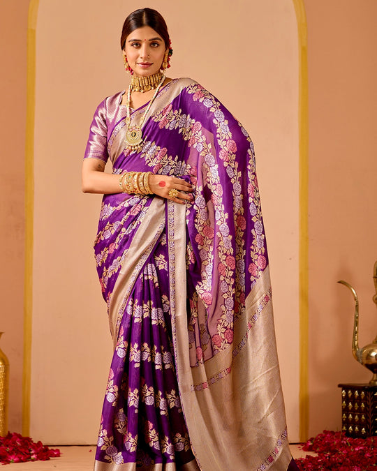 Purple Chiffon Saree with Ornate Garden Weaves
