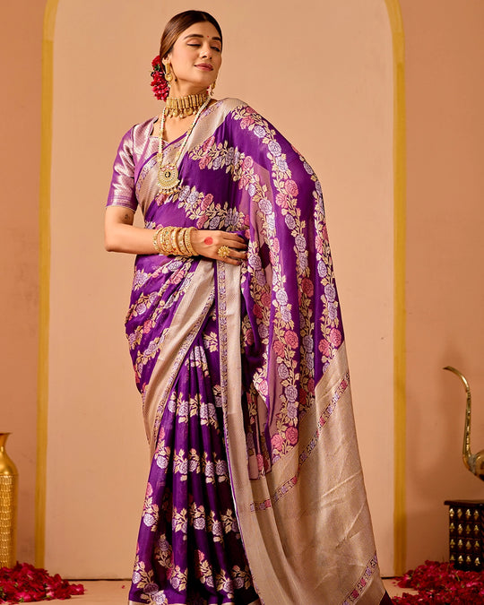 Purple Chiffon Saree with Ornate Garden Weaves