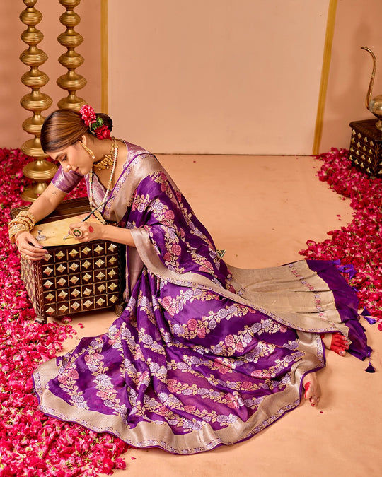 Purple Chiffon Saree with Ornate Garden Weaves