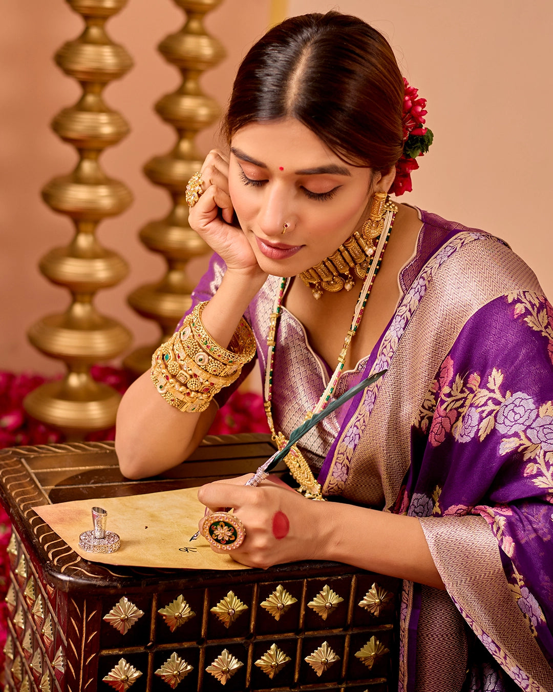 Purple Chiffon Saree with Ornate Garden Weaves