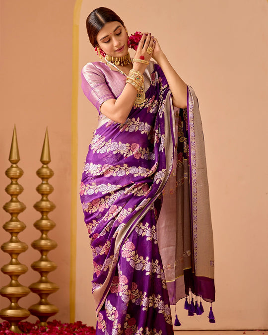 Purple Chiffon Saree with Ornate Garden Weaves