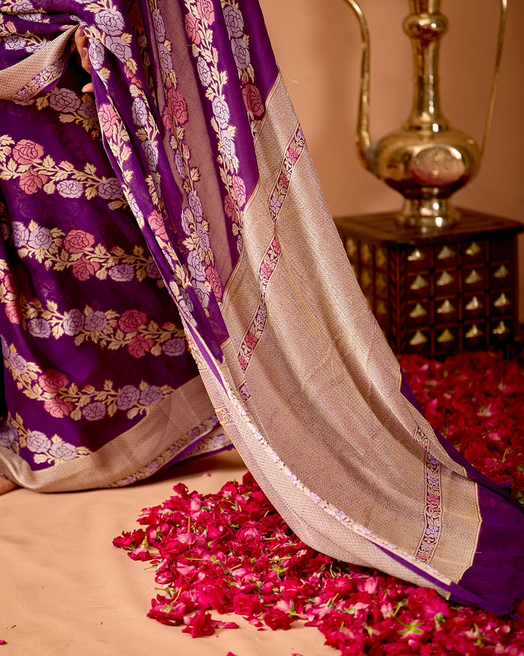 Purple Chiffon Saree with Ornate Garden Weaves