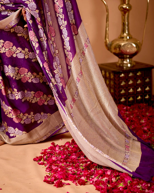 Purple Chiffon Saree with Ornate Garden Weaves