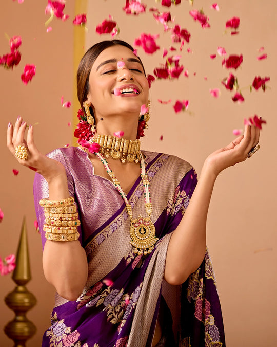 Purple Chiffon Saree with Ornate Garden Weaves
