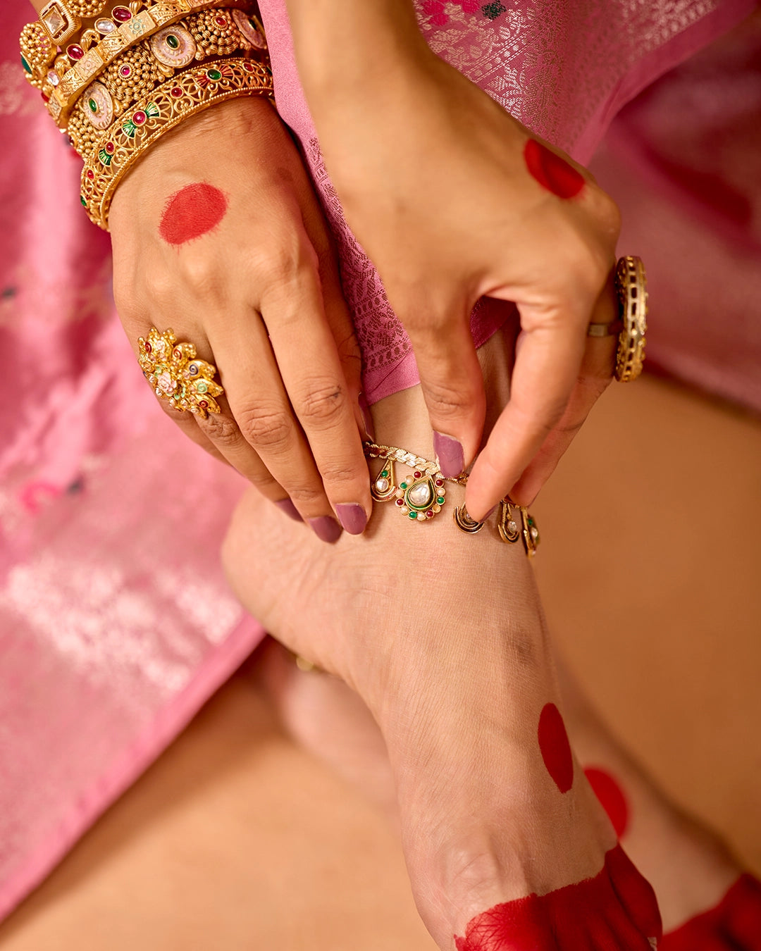 Pink Banarasi Saree with Stripe Floral Meenakari Weaves