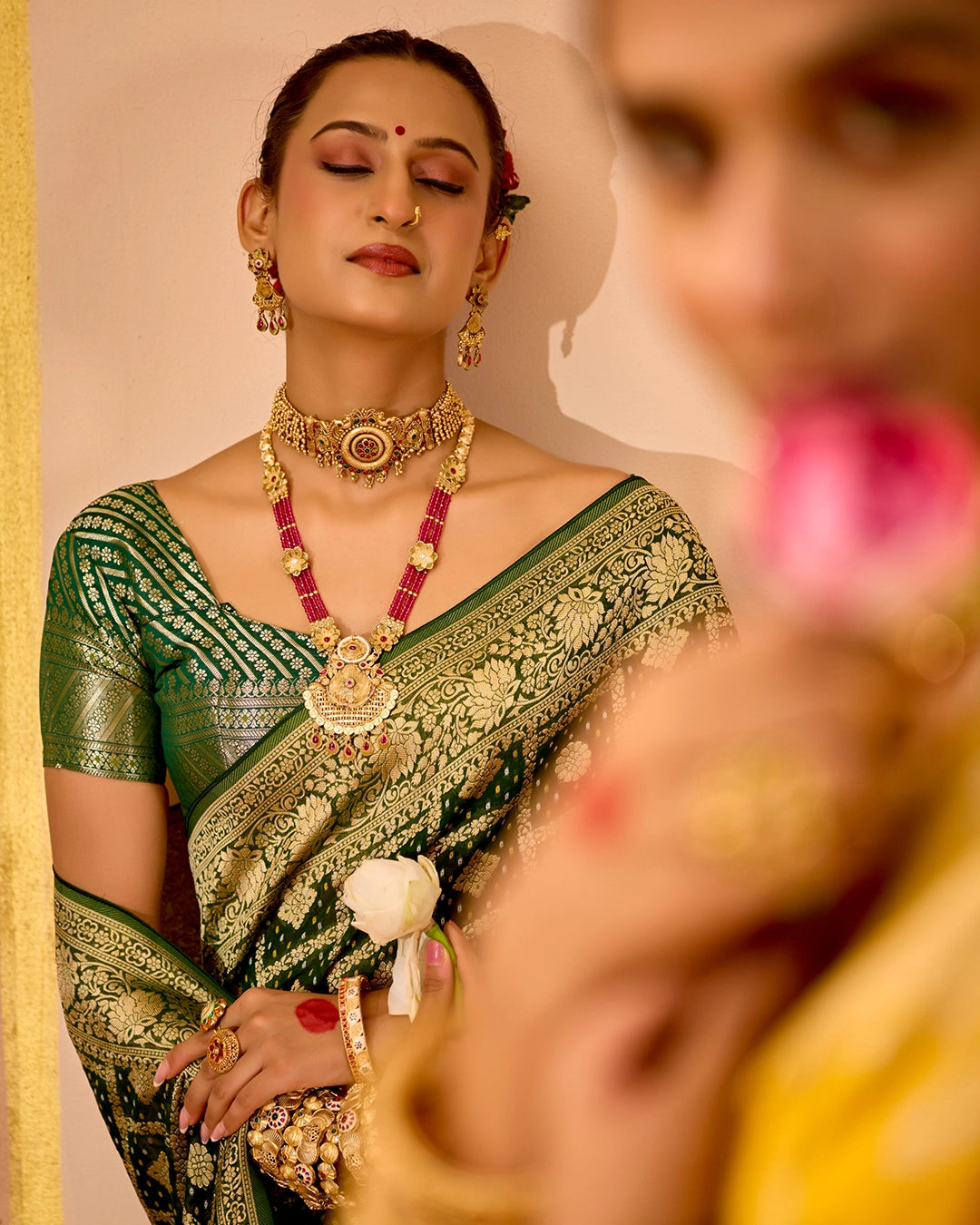 Mustard Banarasi Saree with Grand Lattice Weaves