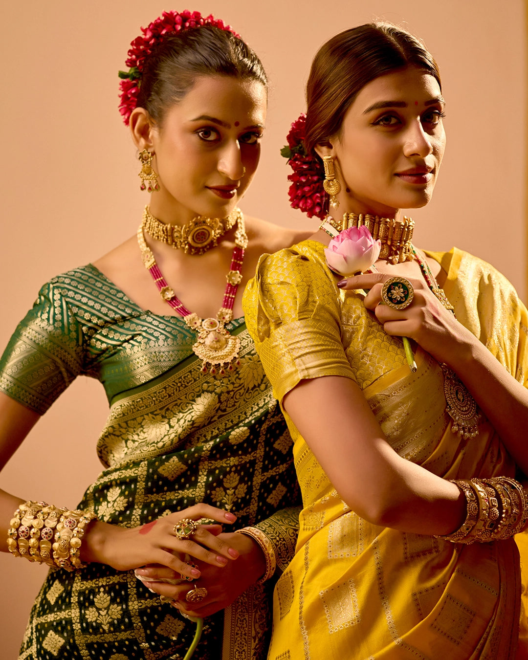 Green Khaddi Georgette Bandhej Saree with Regal Geometric Weaves