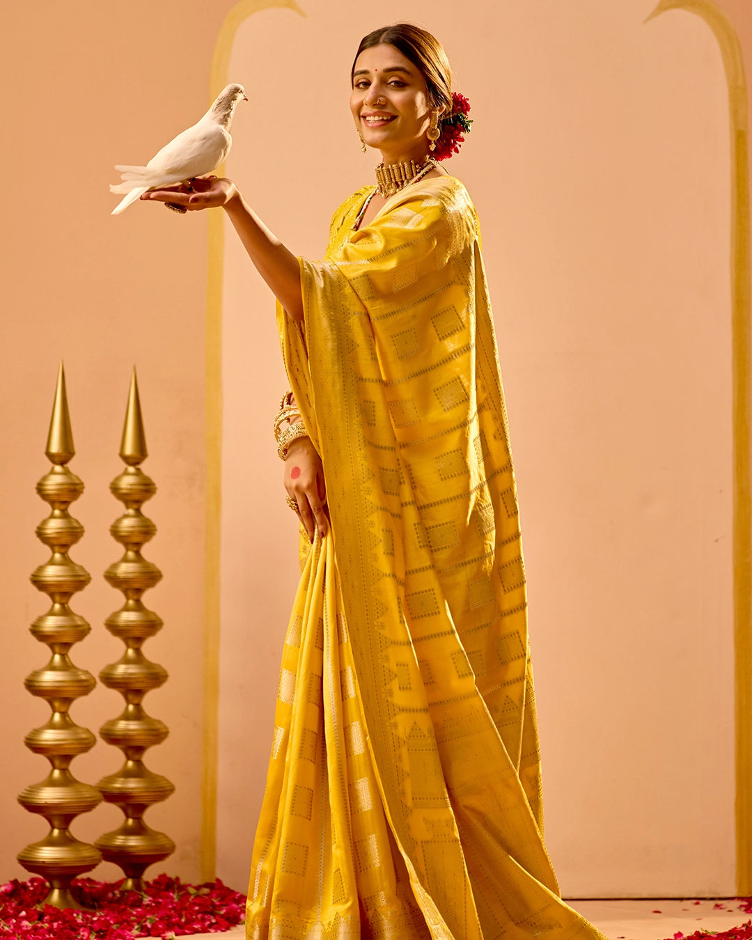 Mustard Banarasi Saree with Grand Lattice Weaves