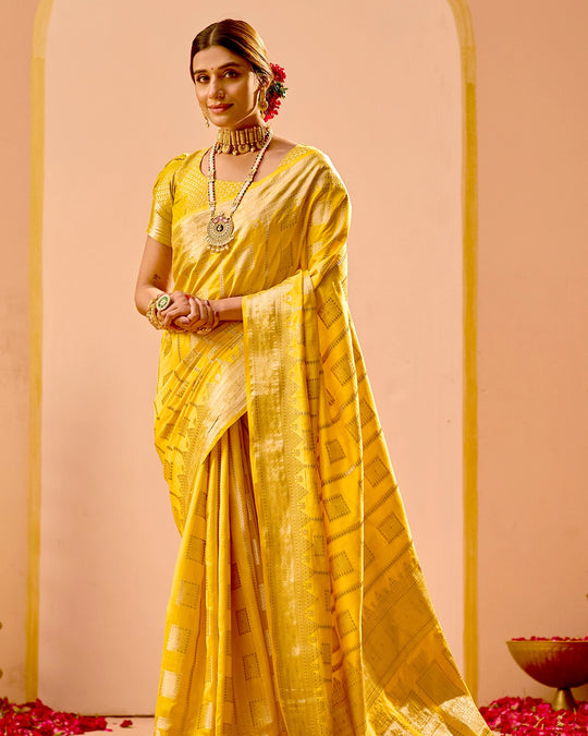 Mustard Banarasi Saree with Grand Lattice Weaves