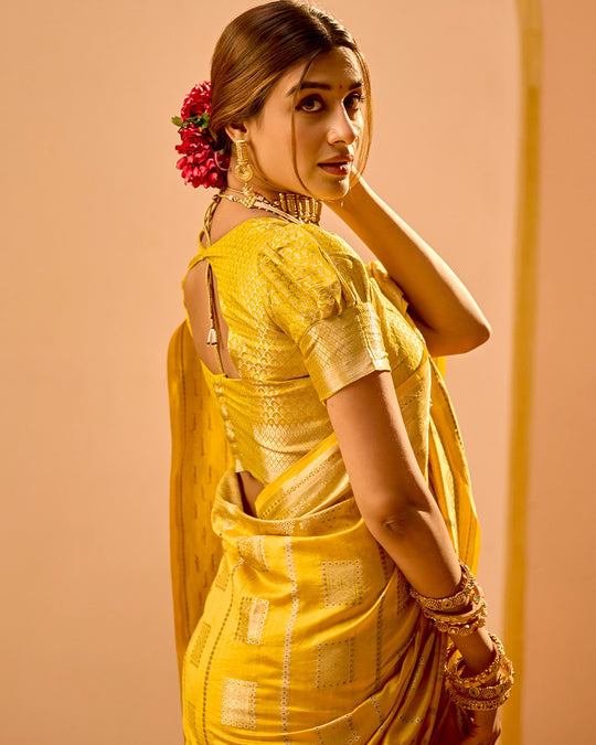 Mustard Banarasi Saree with Grand Lattice Weaves