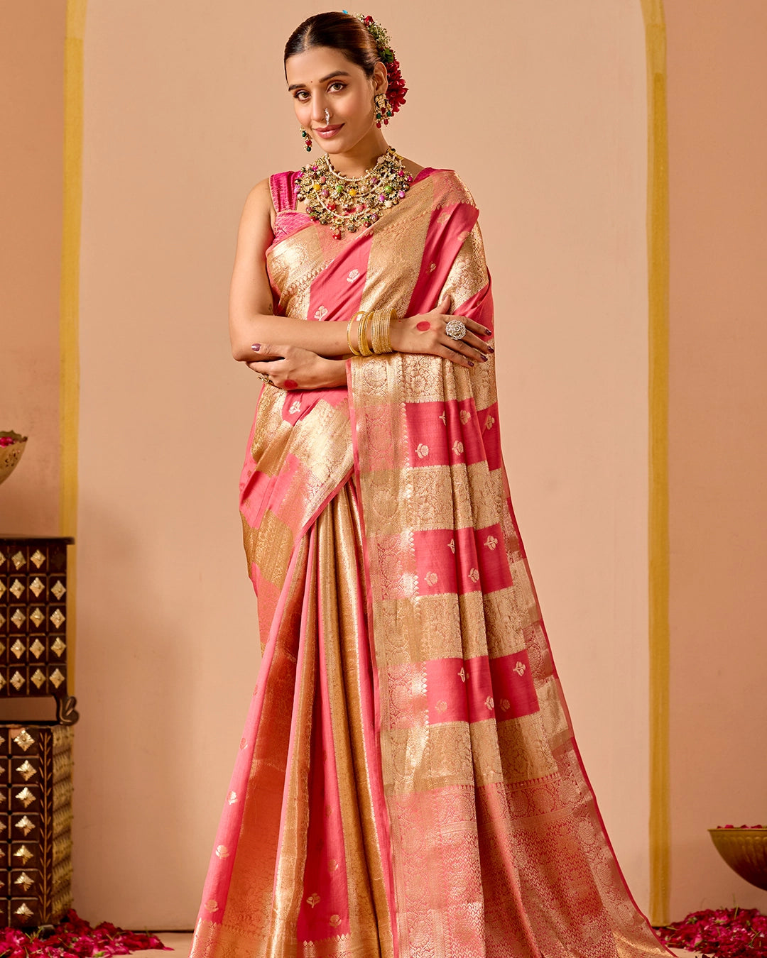 Pink Banarasi and Tissue Saree with Grand Zari Craftsmanship