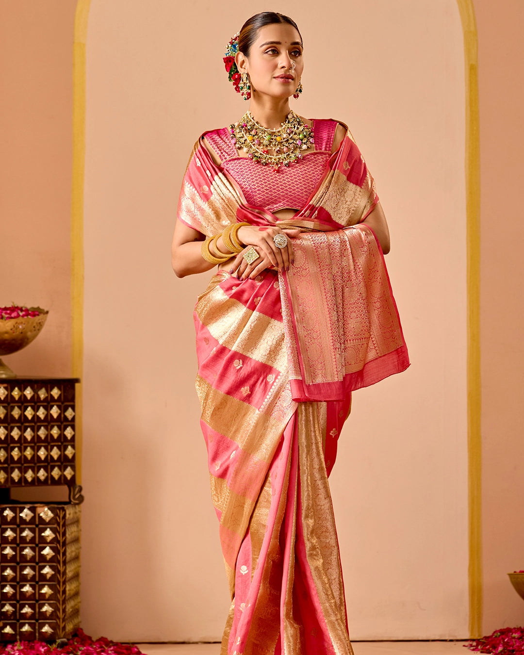 Pink Banarasi and Tissue Saree with Grand Zari Craftsmanship