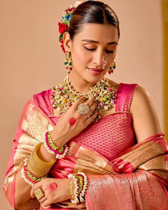 Pink Banarasi and Tissue Saree with Grand Zari Craftsmanship