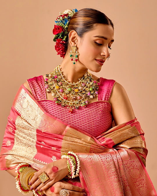 Pink Banarasi and Tissue Saree with Grand Zari Craftsmanship