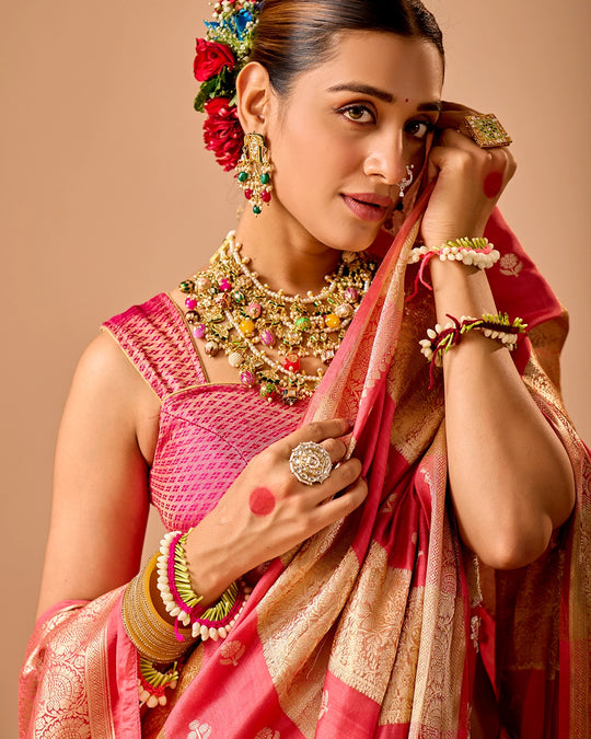 Pink Banarasi and Tissue Saree with Grand Zari Craftsmanship