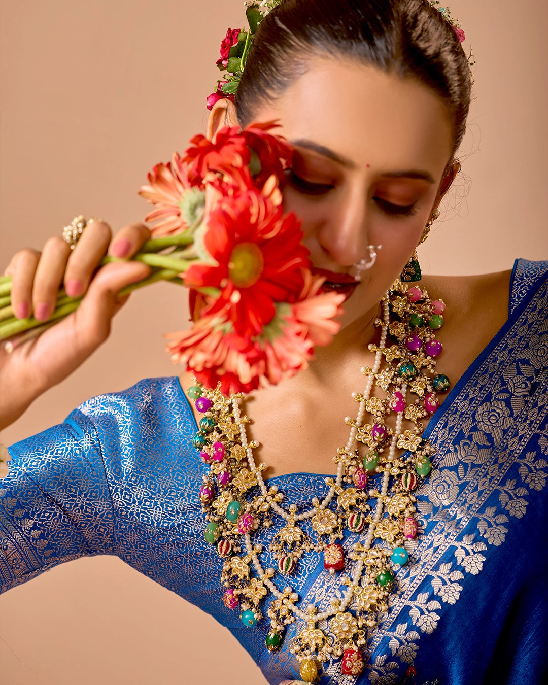 Blue Banarasi Saree with Floral Butidar Weaves