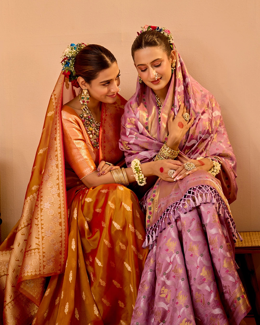 Rust Orange Tissue Saree with Grand Floral Zari Weaves