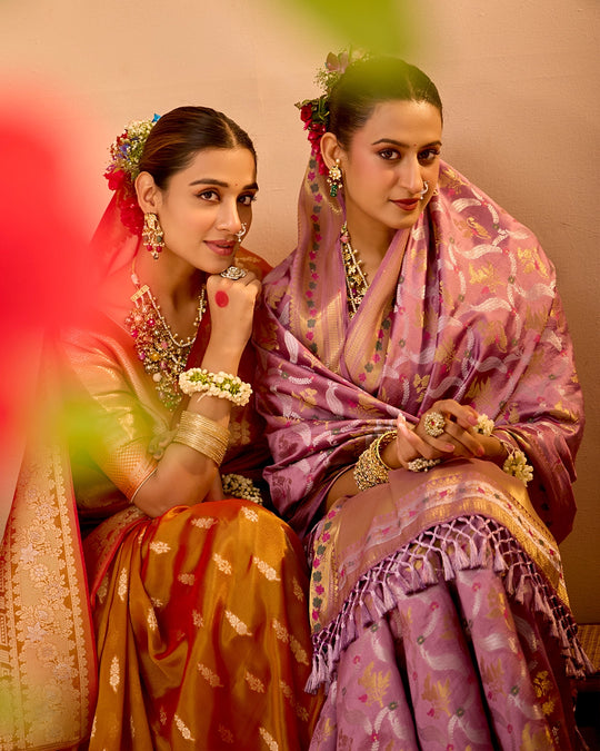 Lilac Banarasi Saree with Grand Floral Sona Roopa Zari Weave