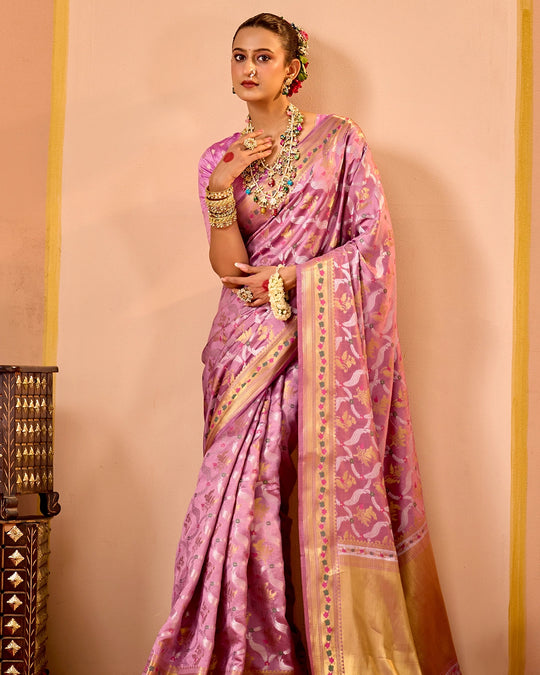Lilac Banarasi Saree with Grand Floral Sona Roopa Zari Weave
