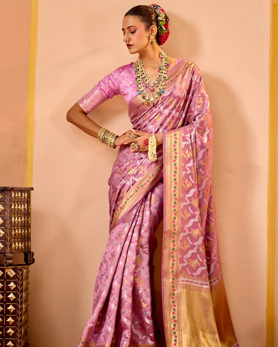 Lilac Banarasi Saree with Grand Floral Sona Roopa Zari Weave
