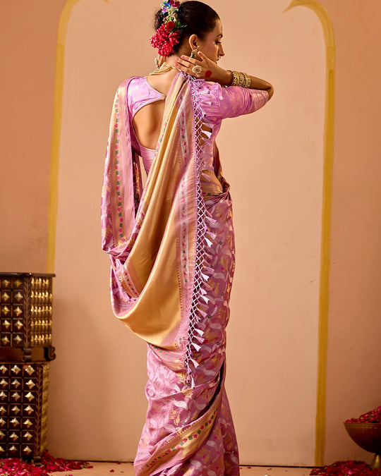 Lilac Banarasi Saree with Grand Floral Sona Roopa Zari Weave