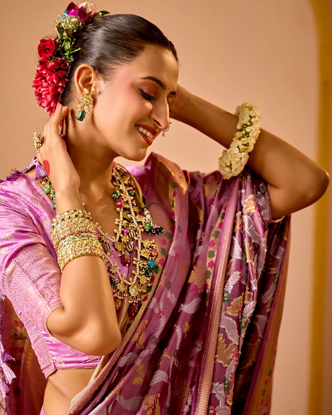 Lilac Banarasi Saree with Grand Floral Sona Roopa Zari Weave